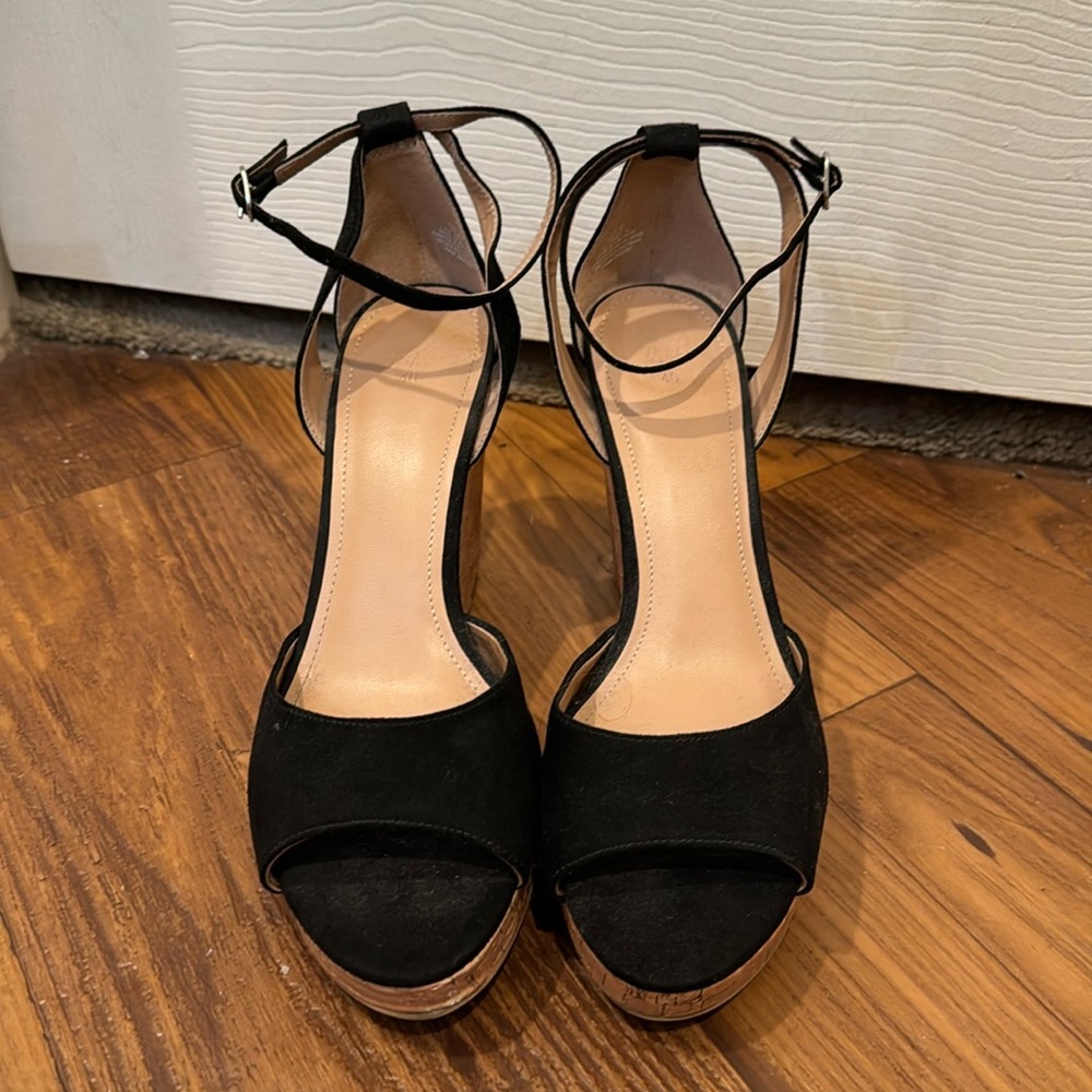 Cork, black, and tan wedge